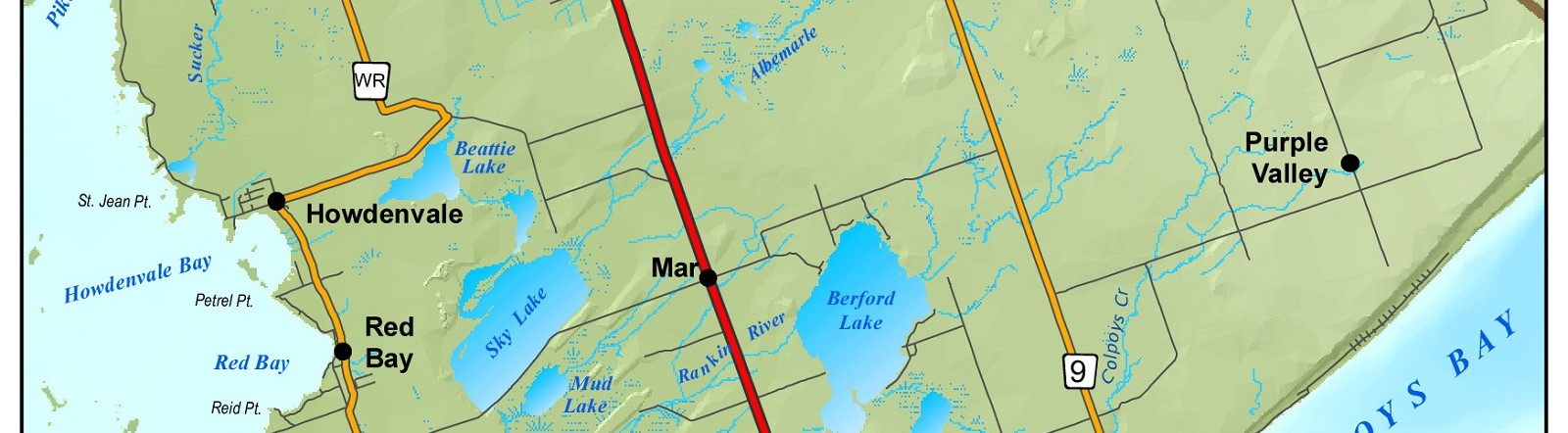 Photo of map showing Red Bay, Mar, Purple Valley and Howdenvale